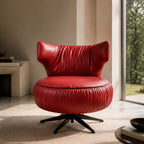 Burgundy Leather Lounge Chair with Sculpted Wing Back and Swivel Base