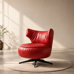 Burgundy Leather Lounge Chair with Sculpted Wing Back and Swivel Base Main Product Image
