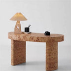Burl Wood Crescent Office Desk with Sculptural Base and Rounded Edges
