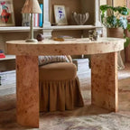 Burl Wood Crescent Office Desk with Sculptural Base and Rounded Edges