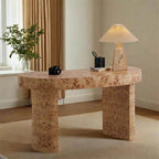 Burl Wood Crescent Office Desk with Sculptural Base and Rounded Edges Main Product Image