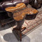 Butterfly Inlay Mahogany Side Table with Sculptural Pedestal Base