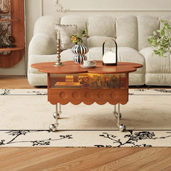 Retro Living Room Movable Coffee Table with Solid Wood Adjustable Petal Design