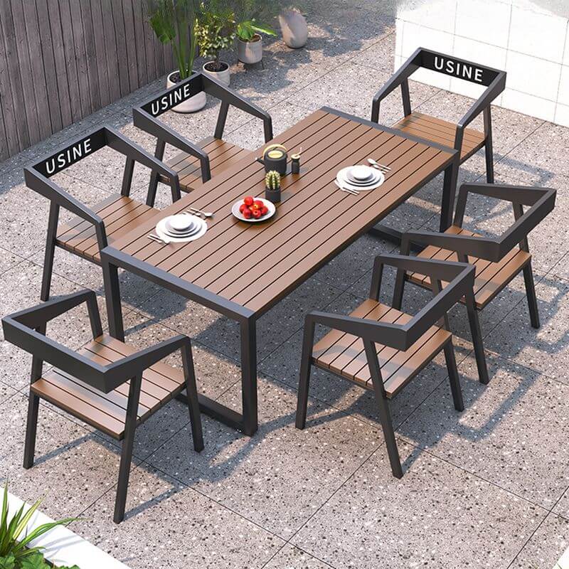 Cocoa color modern patio dining set with laminate tabletop, UV-proof, available in 5 or 7 pieces