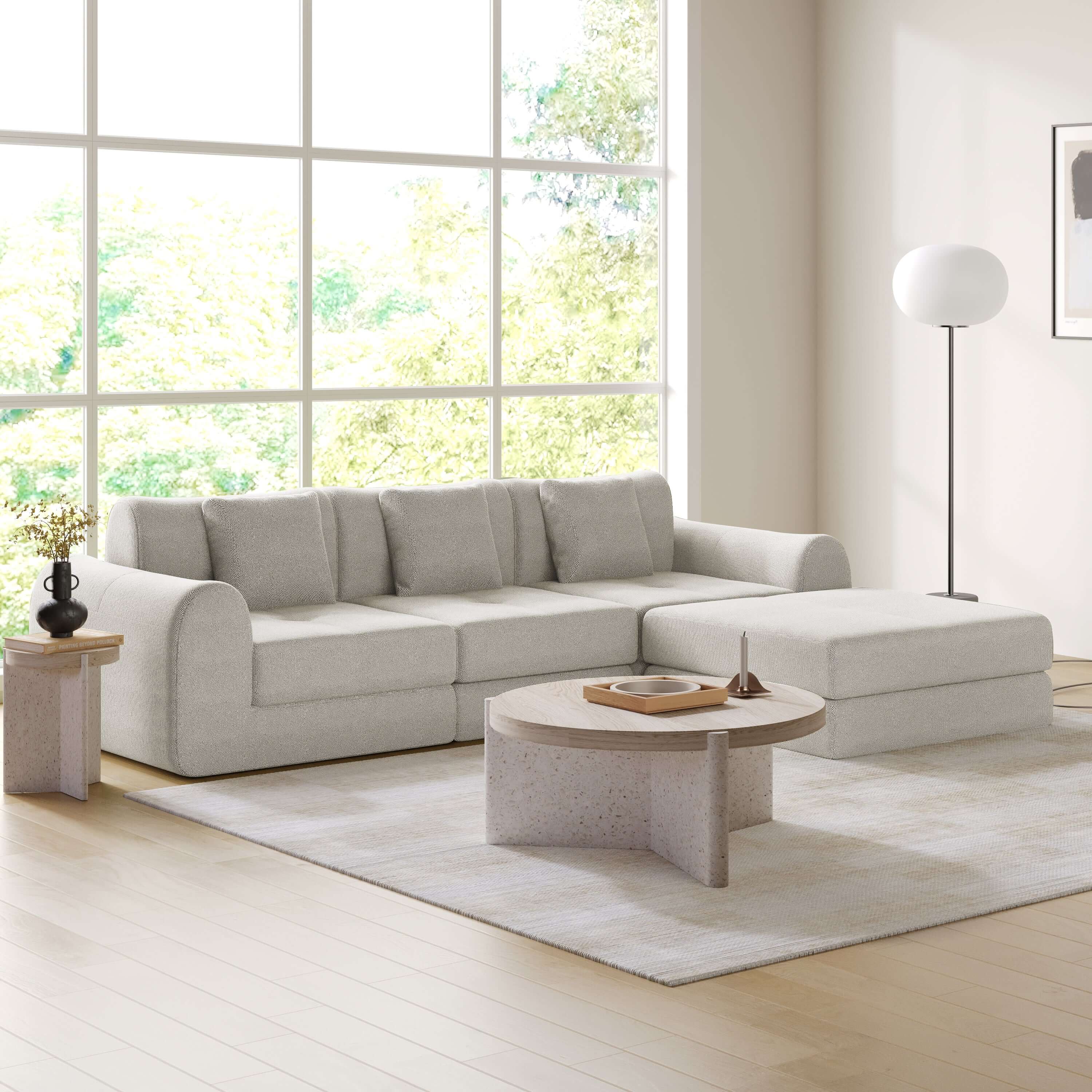 Modular convertible sofa bed that can be freely combined for versatile floor seating