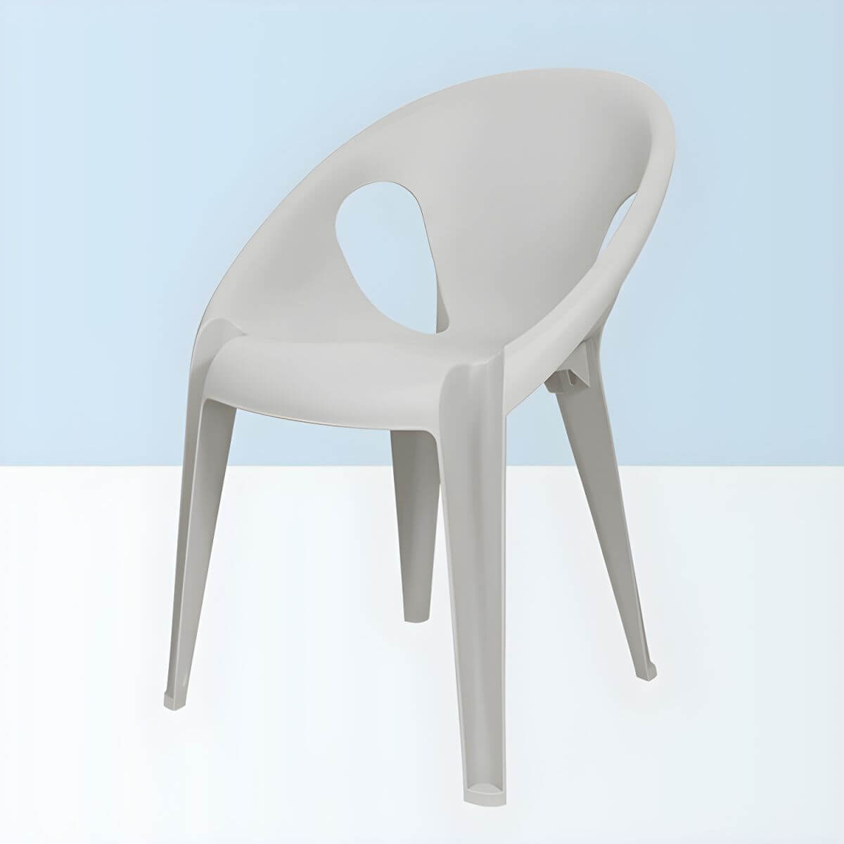 Stackable modern arm chair with open back made of plastic and acrylic for dining