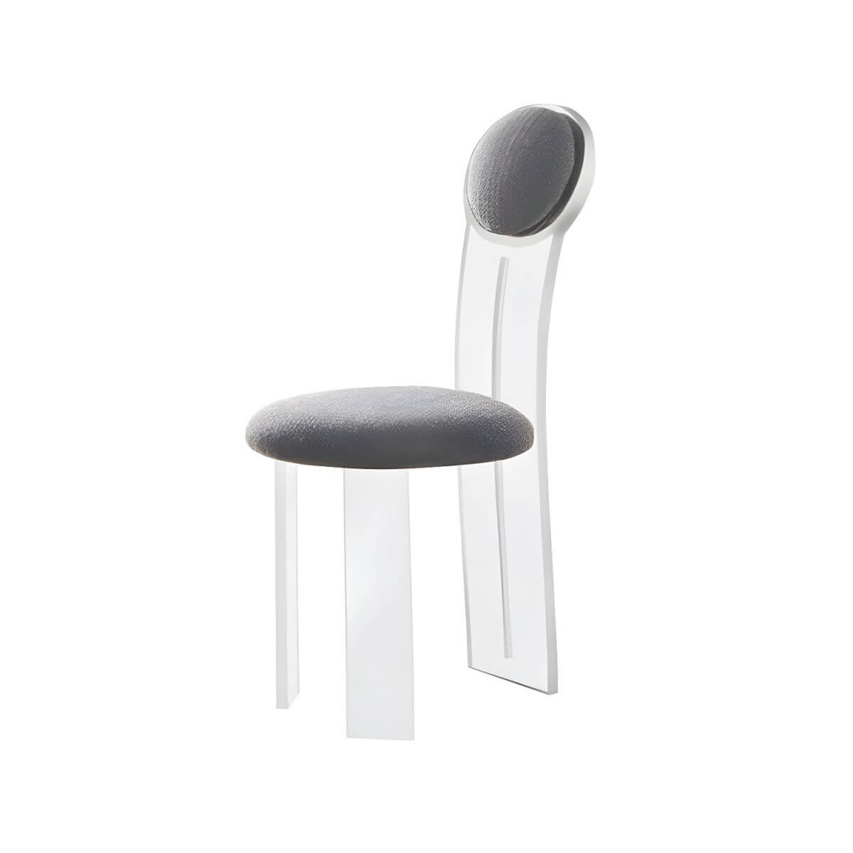 Contemporary upholstered dining chair with clear acrylic frame for kitchen seating