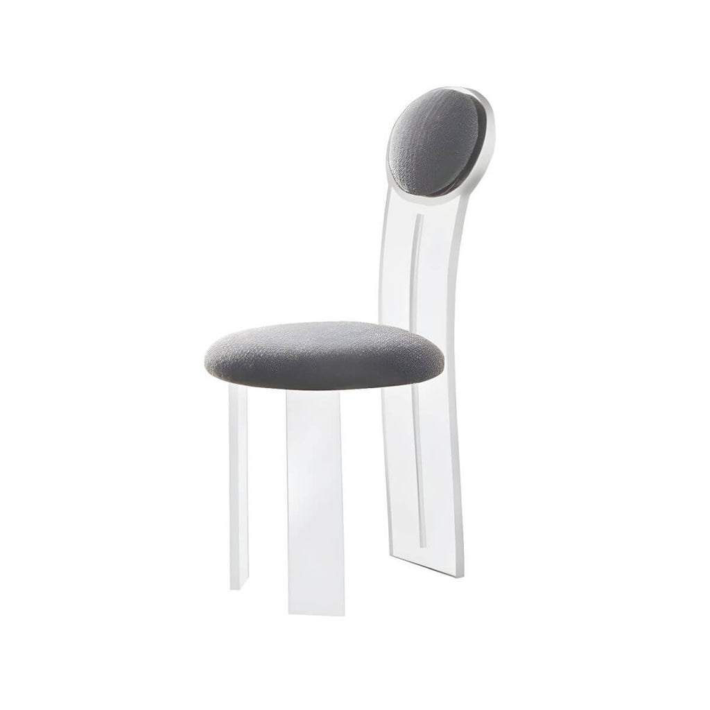 Contemporary upholstered dining chair with clear acrylic frame for kitchen seating