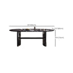Oval dining table with black marble top and trestle metal base, modern dining room set