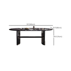 Modern Black Marble Dining Set with Trestle Metal Base - Oval Table Dining Room Sets