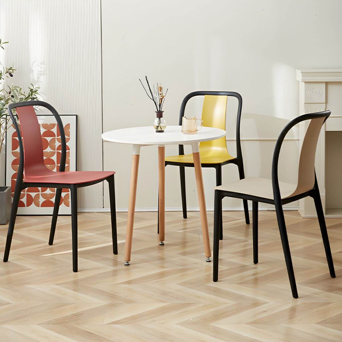 Low-back plastic and acrylic side chair with modern style for kitchen and dining areas