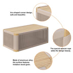 Modern outdoor swivel sofa set with aluminum frame and rope accents, includes coffee table in khaki