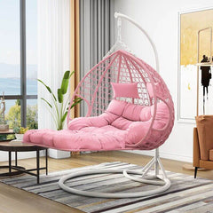 Porch Swing with Stand Chain for 2-person Seating, Alloy Stand & Cushions Included, Magenta/Sepia Porch Swings