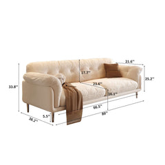 Canapé en velours blanc moderne de 88,98" pour salon avec pieds en acier inoxydable