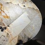 Oval marble top dining table seating 6-8 with multicolor finish