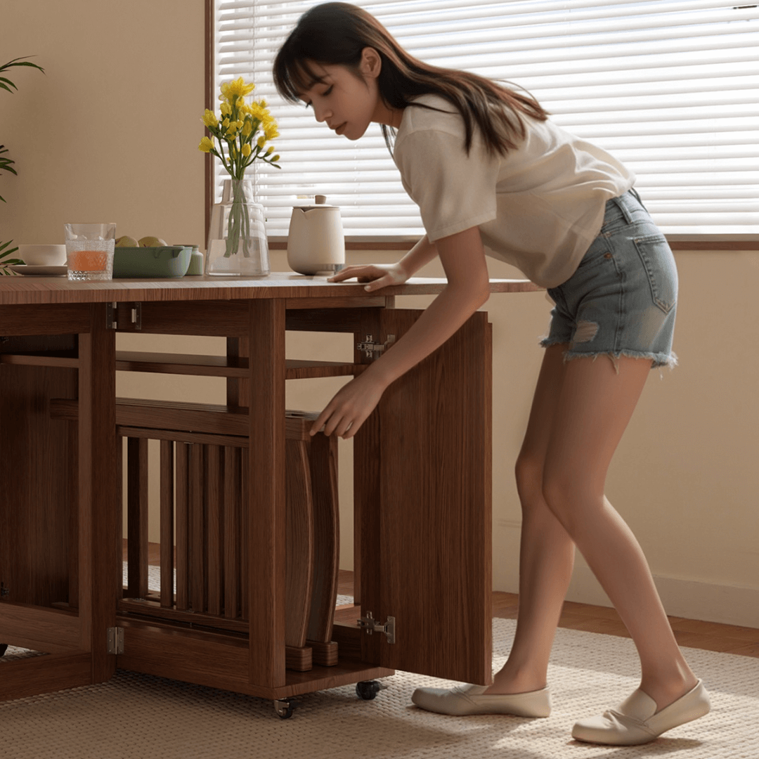 Folding dining table with storage, space-saving and multi-purpose design for small spaces