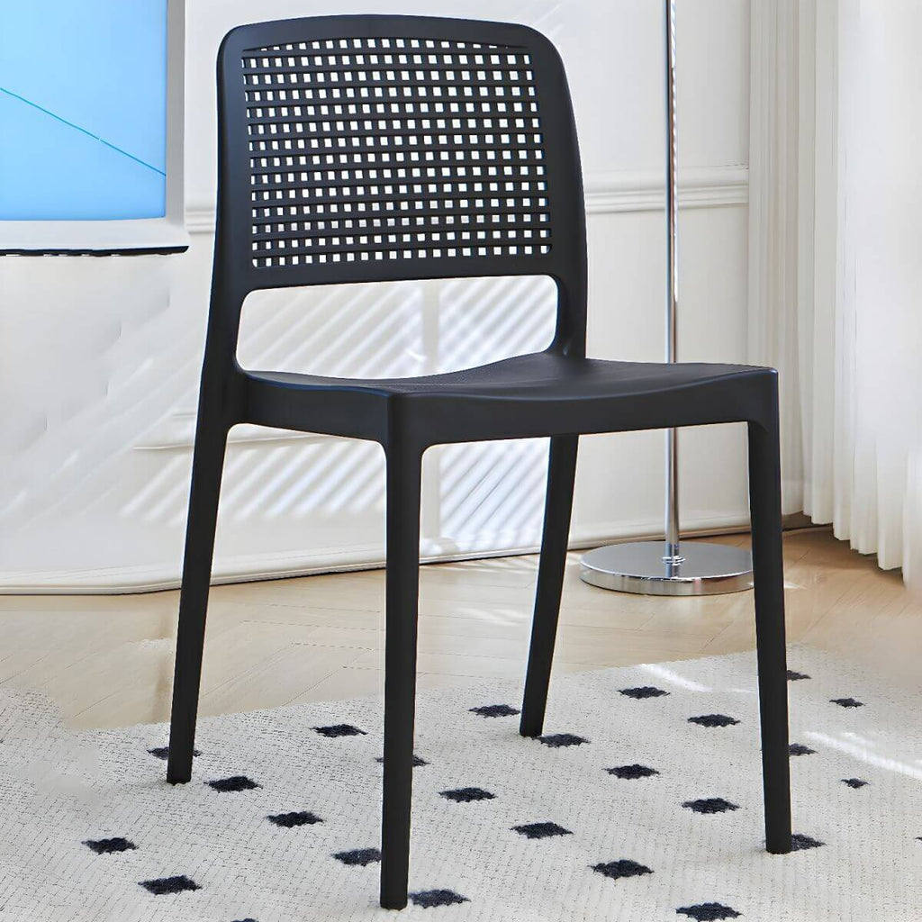 Stackable modern plastic and acrylic side chair for kitchen and dining use