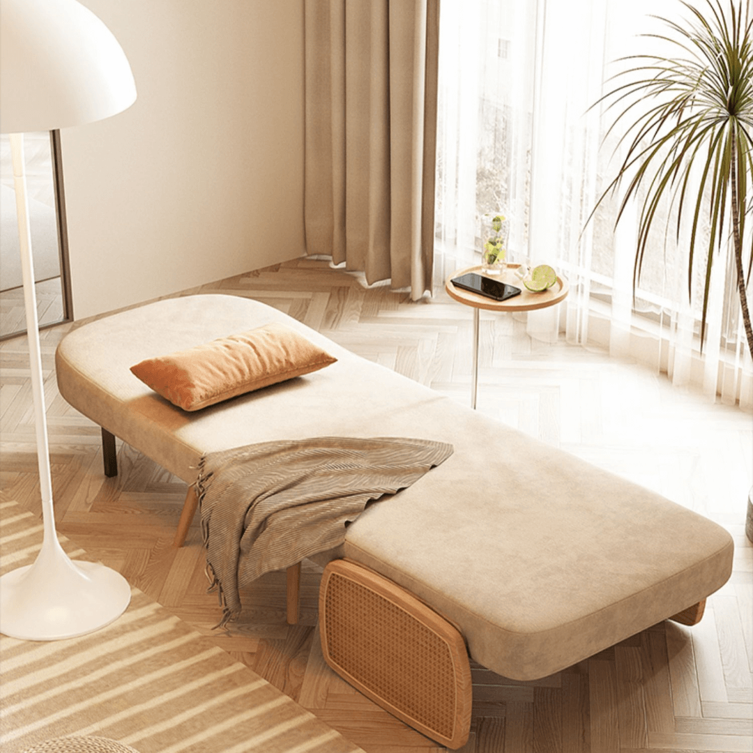 MidCentury modern single sofa bed with rattan, convertible folding daybed and lounge chair