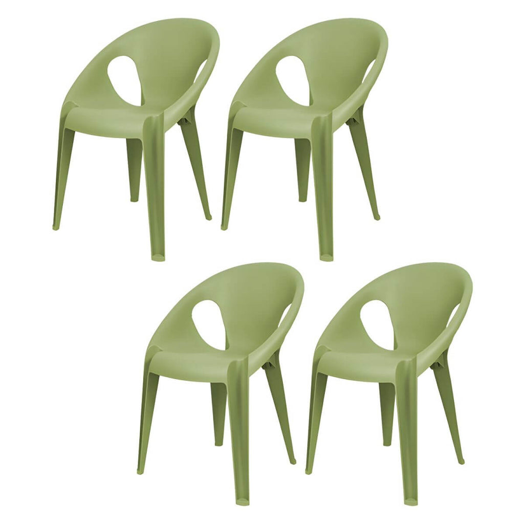 Stackable modern arm chair with open back made of plastic and acrylic for dining