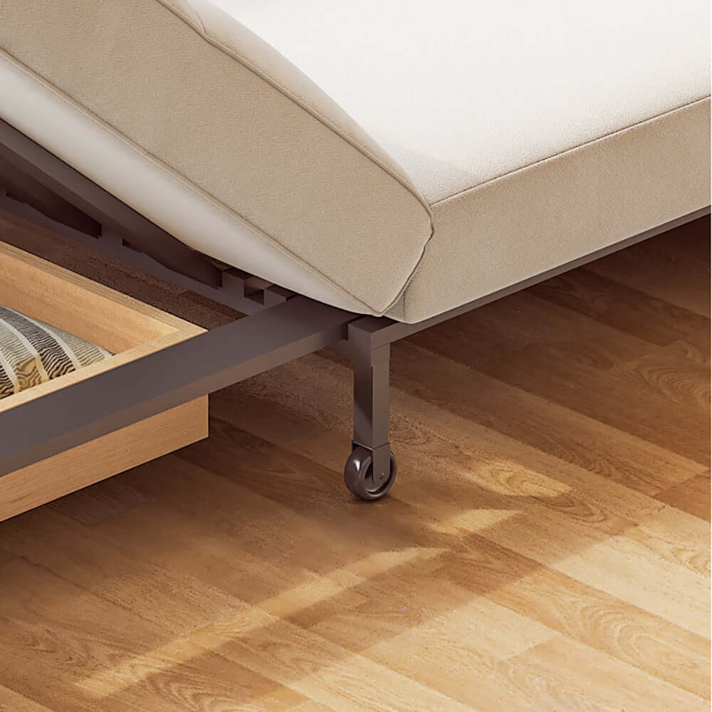 Compact single seat pullout sofa bed with convenient side pockets for storage