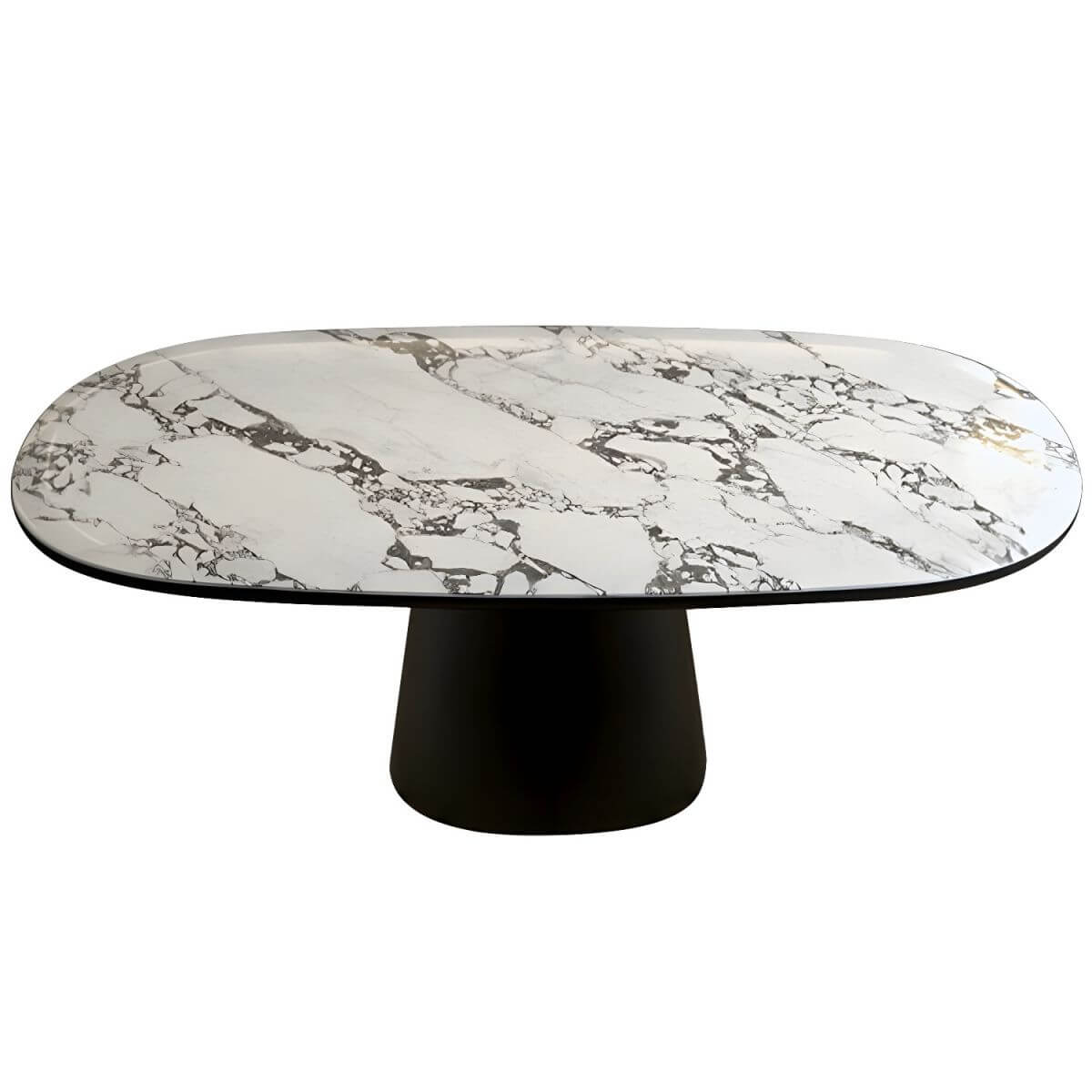 Oval black and white marble kitchen dining table with wooden base