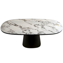 Modern Oval Black and White Marble Kitchen & Dining Table with Wood Base Dining Tables