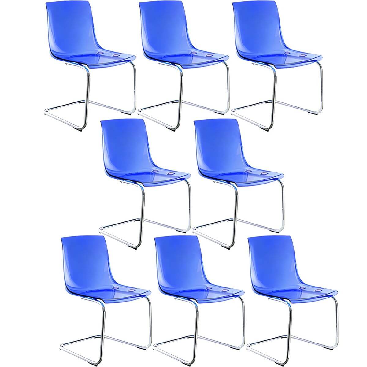 Scandinavian style plastic and acrylic dining side chair with silver legs, non-upholstered design