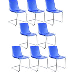 Scandinavian style plastic and acrylic dining side chair with silver legs, non-upholstered design