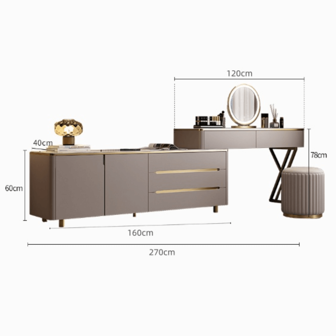 Modern minimalist makeup vanity with storage cabinet, perfect for stylish and elegant spaces