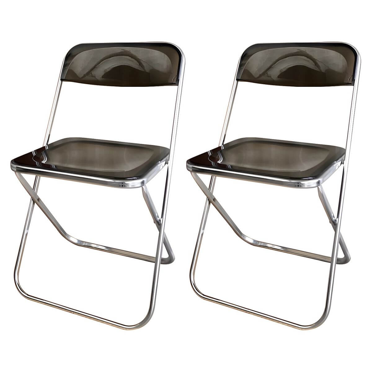 Contemporary acrylic folding armless chair with open back, ideal for dining rooms