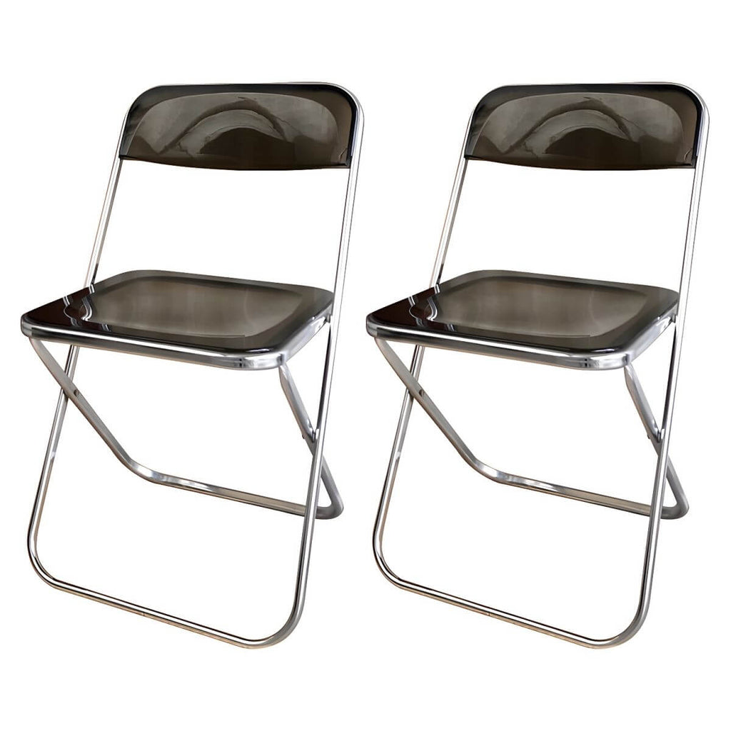Contemporary acrylic folding armless chair with open back, ideal for dining rooms