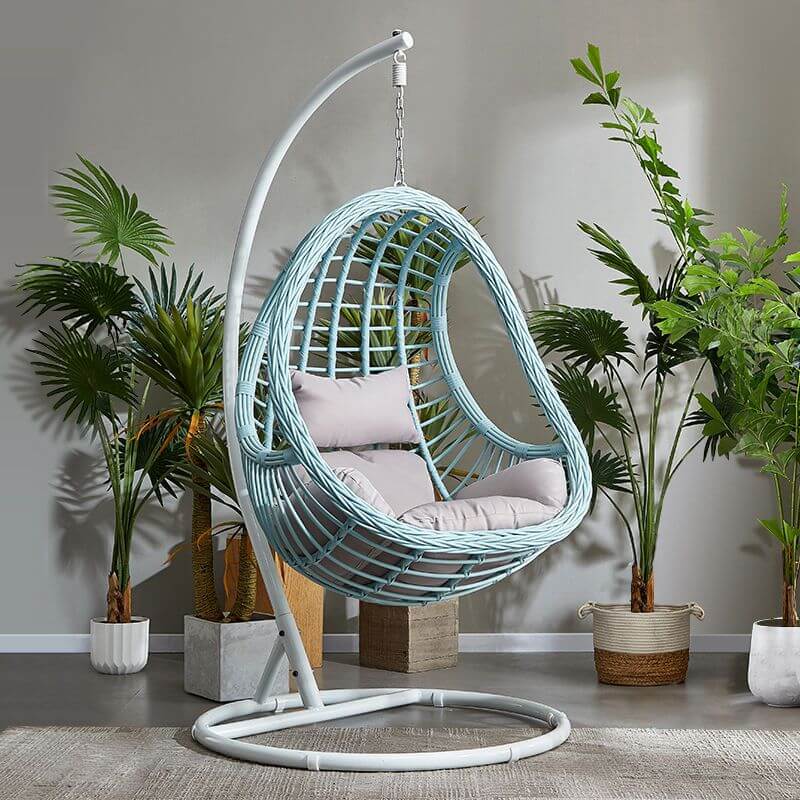 Waterproof tropical porch swing with alloy stand, pads, and chain for outdoor comfort