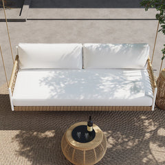 Ropipe Outdoor 2-Seater Swing Sofa in Khaki with Hand Woven Rope & White Cushion