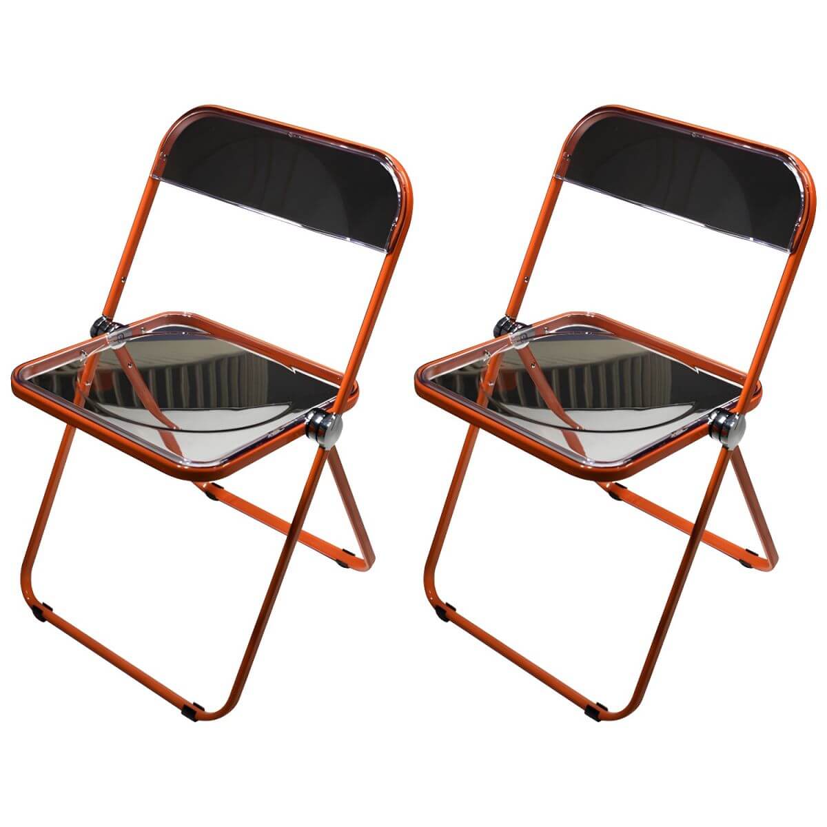 Contemporary acrylic folding armless chair with open back, ideal for dining rooms