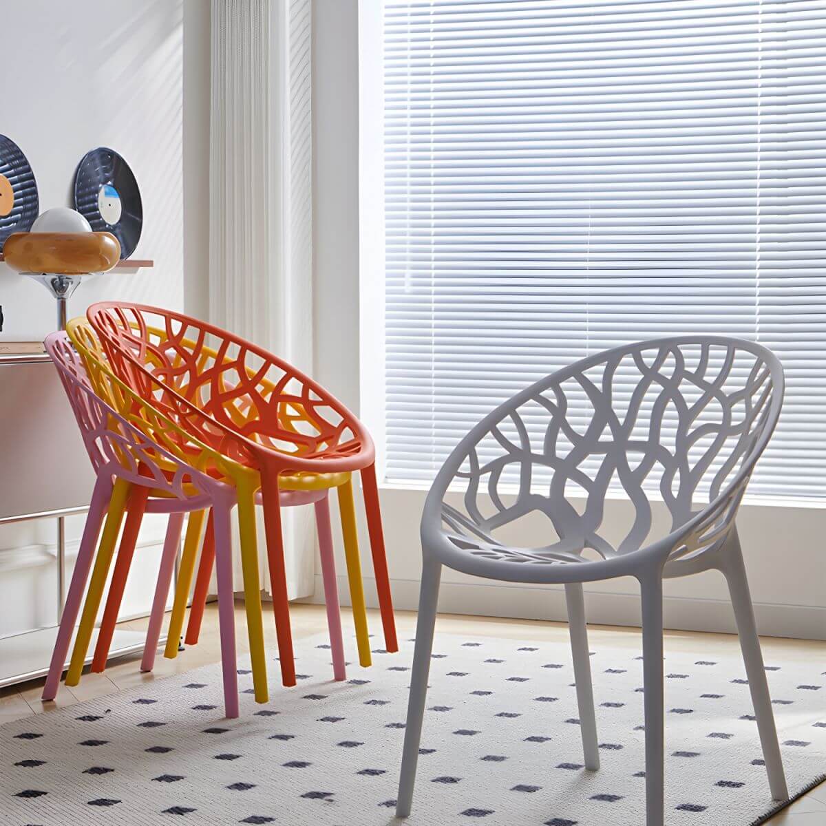 Scandinavian style sloped arm chair made of plastic and acrylic, ideal for kitchen and dining areas main product image