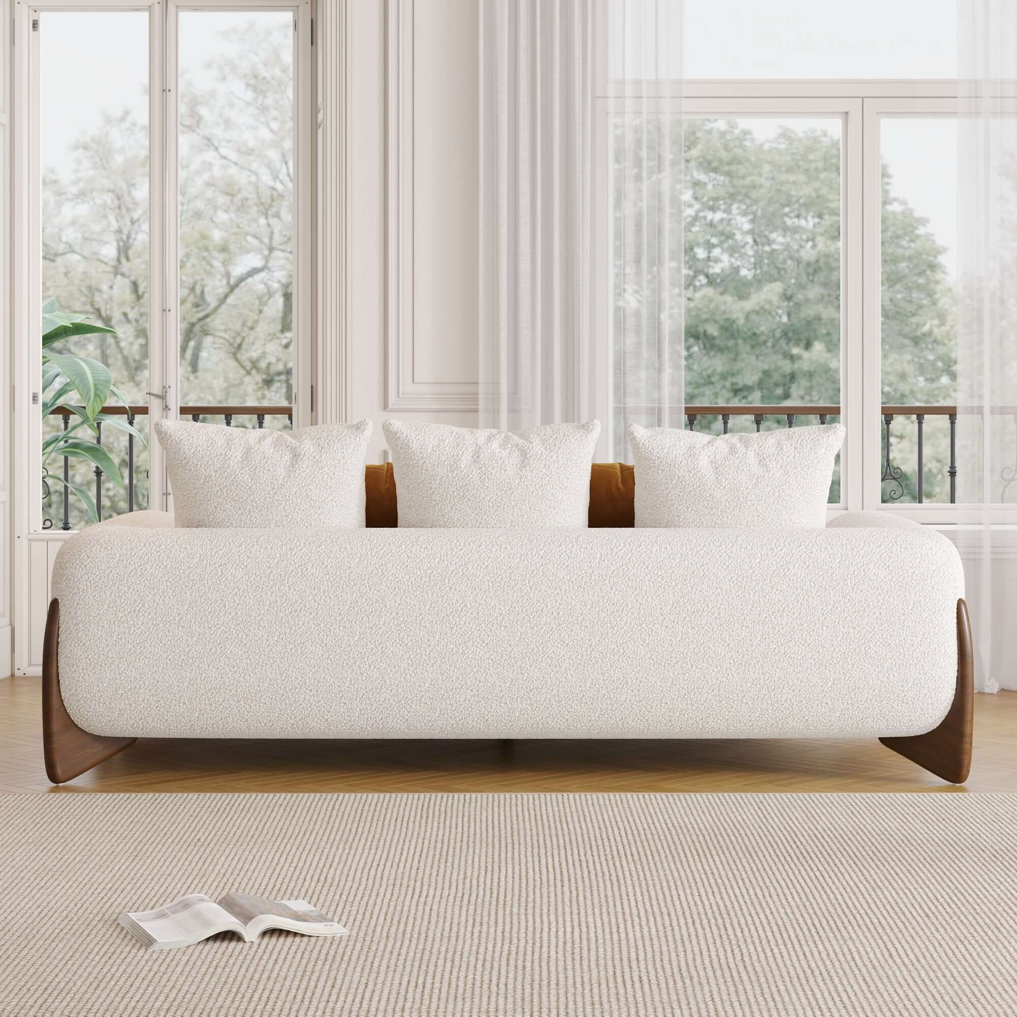 Modern 3 seater sofa with solid wood legs, 89 inches long, perfect for contemporary living rooms