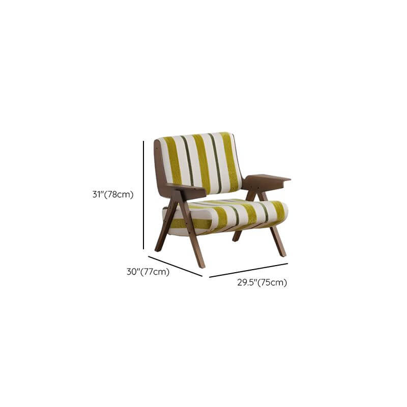 Accent arm chair with fixed back and armrest, available in solid color, striped, and floral patterns