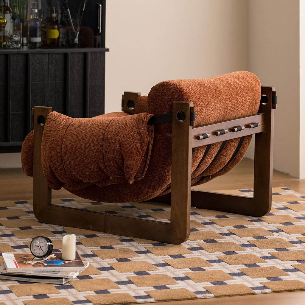 Accent arm chair with fixed back and armrest, available in solid color, striped, and floral patterns