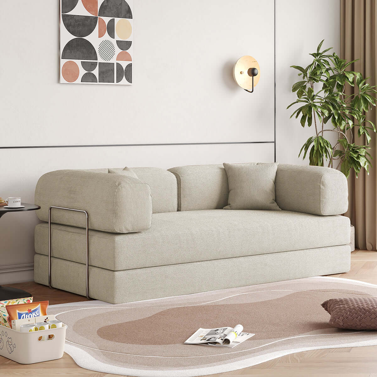 Convertible sofa bed upholstered with soft corduroy fabric, measuring 78.7 inches