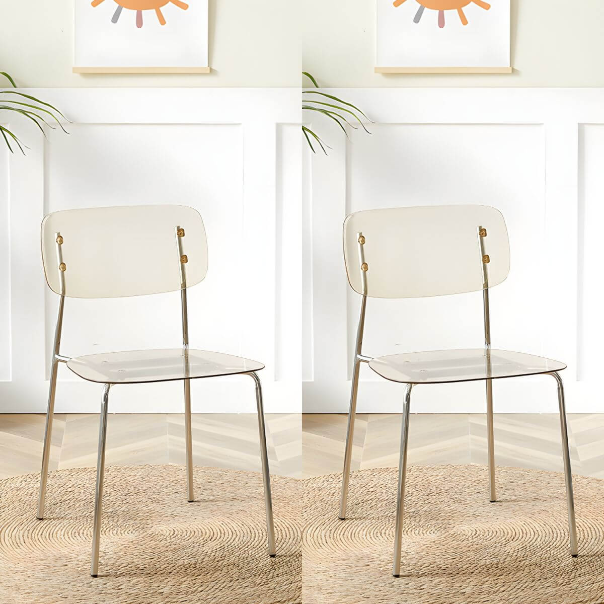 Transparent acrylic dining chair with modern design, perfect for living room and kitchen seating