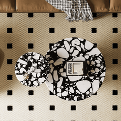 Elegant Terrazzo Coffee Table Set for Modern Living Rooms – Round Design with Unique Black and White Pattern