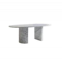 Marble Modern Oval Top Dining Table with White Double Pedestal Dining Tables