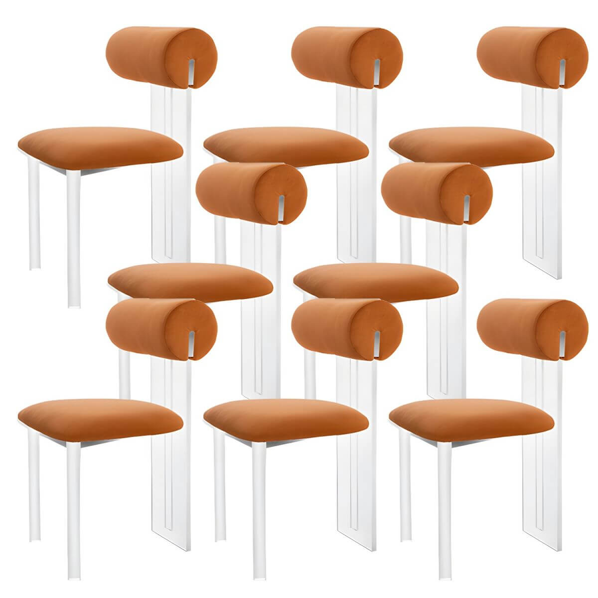 Contemporary upholstered dining chair with clear acrylic frame for kitchen seating