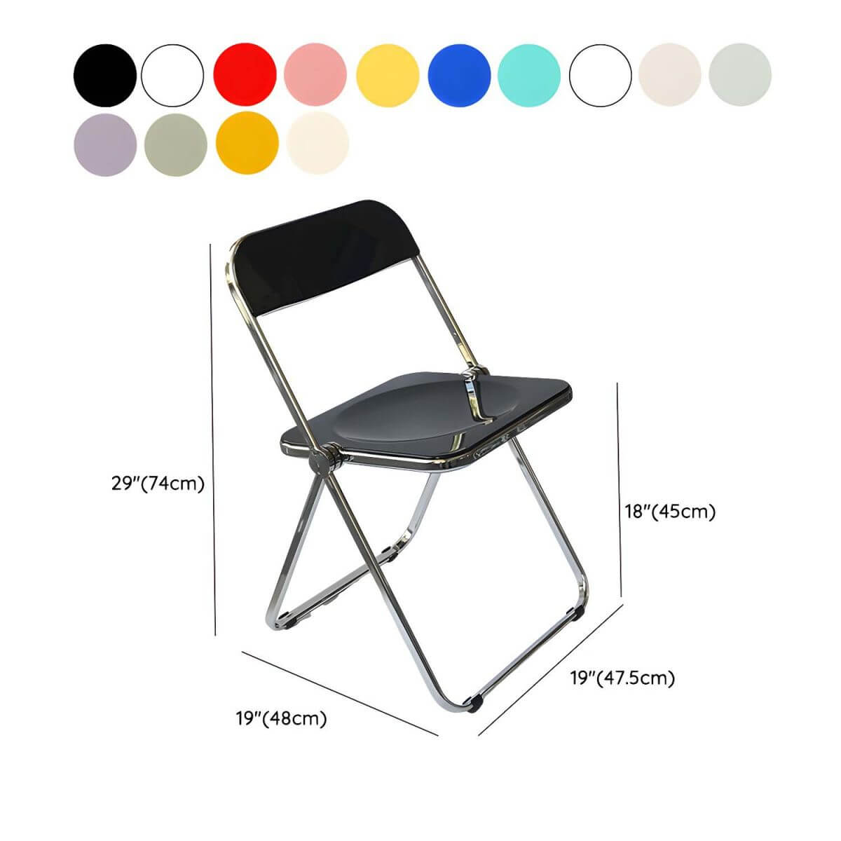 Scandinavian style dining chair with silver metal legs and plastic acrylic seat