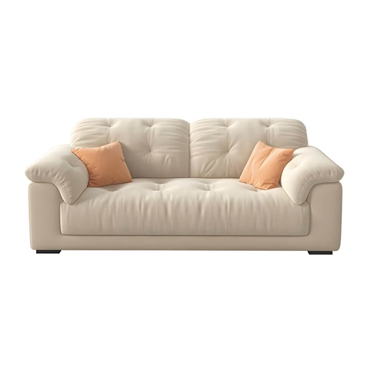 Beige polyester blend sofa with tufted back and pillow top arms, modern and comfortable seating