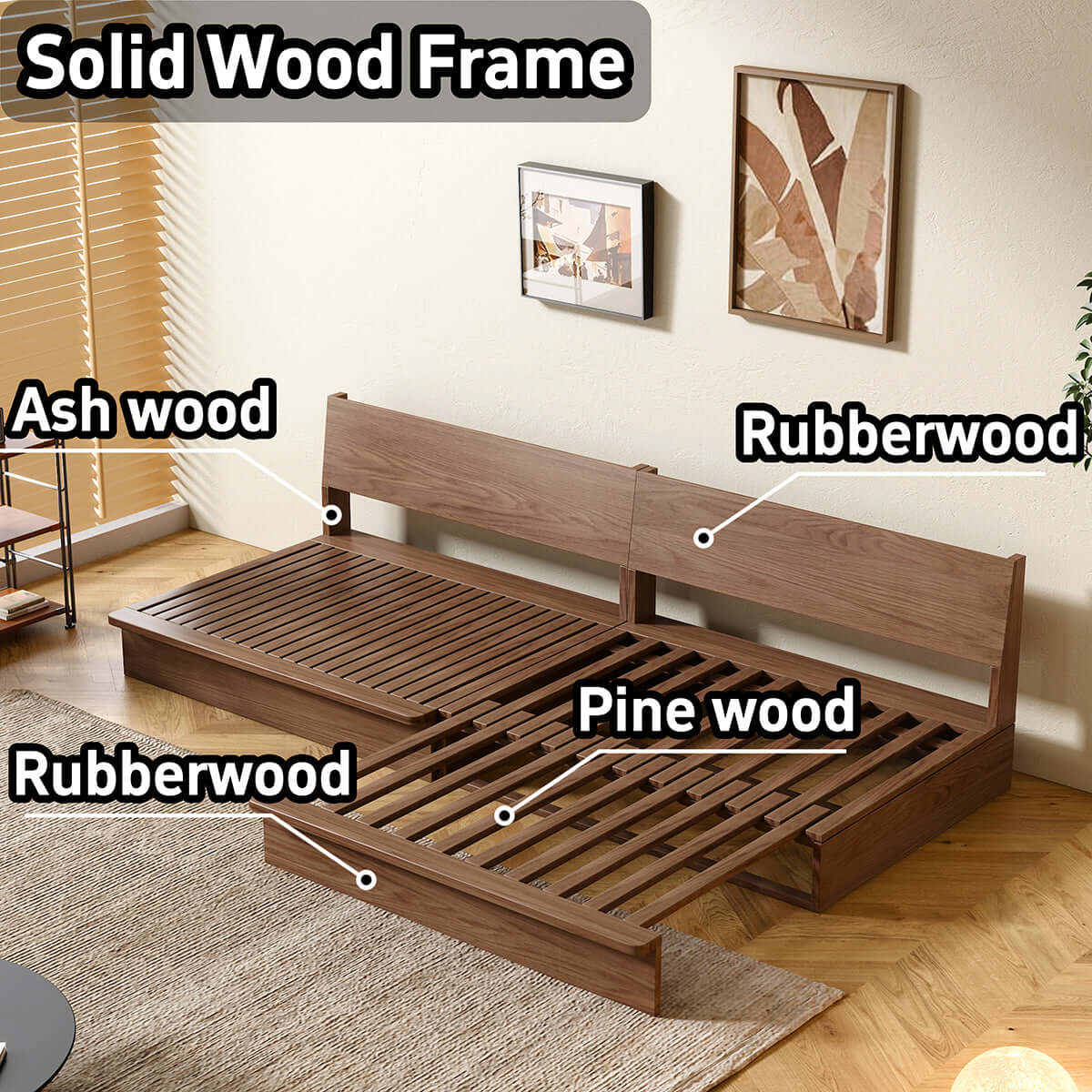 Cocochairs 100% Solid Wood Frame Modular Sofa Bed – Flexible Size & DIY Configurations