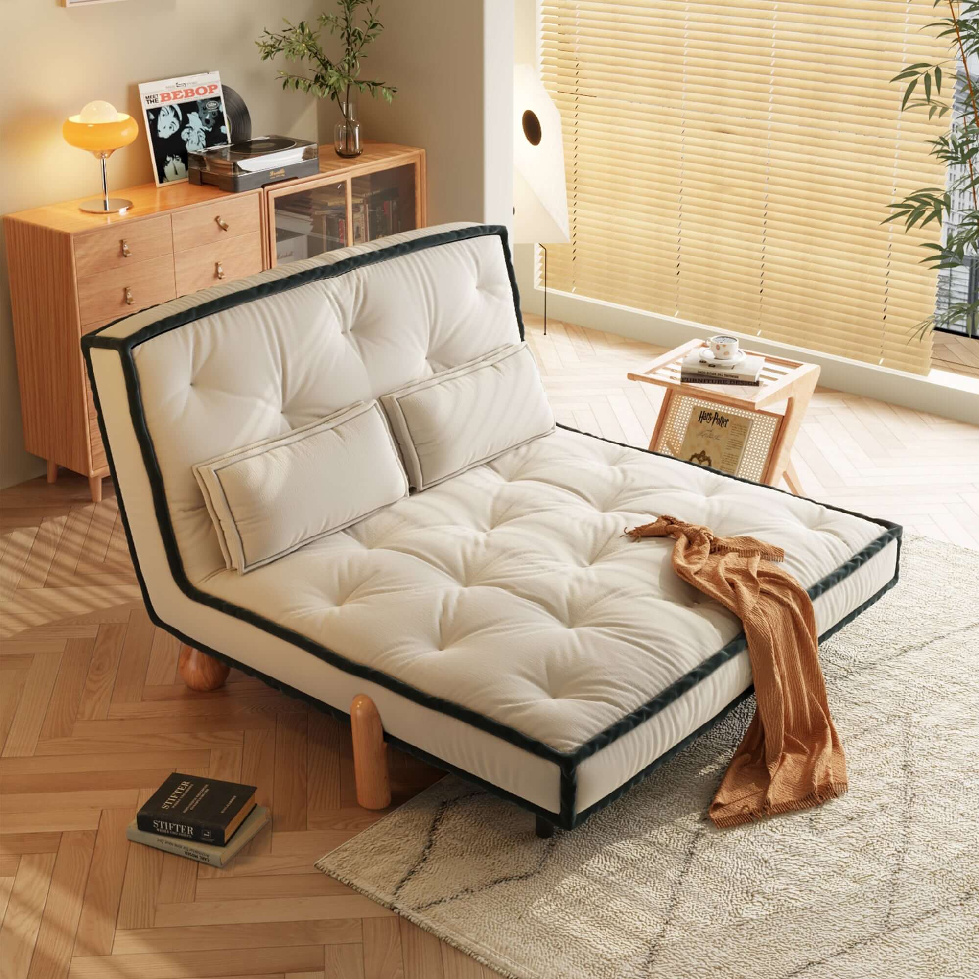 Single convertible armless sleeper sofa chair with solid wood legs for compact spaces