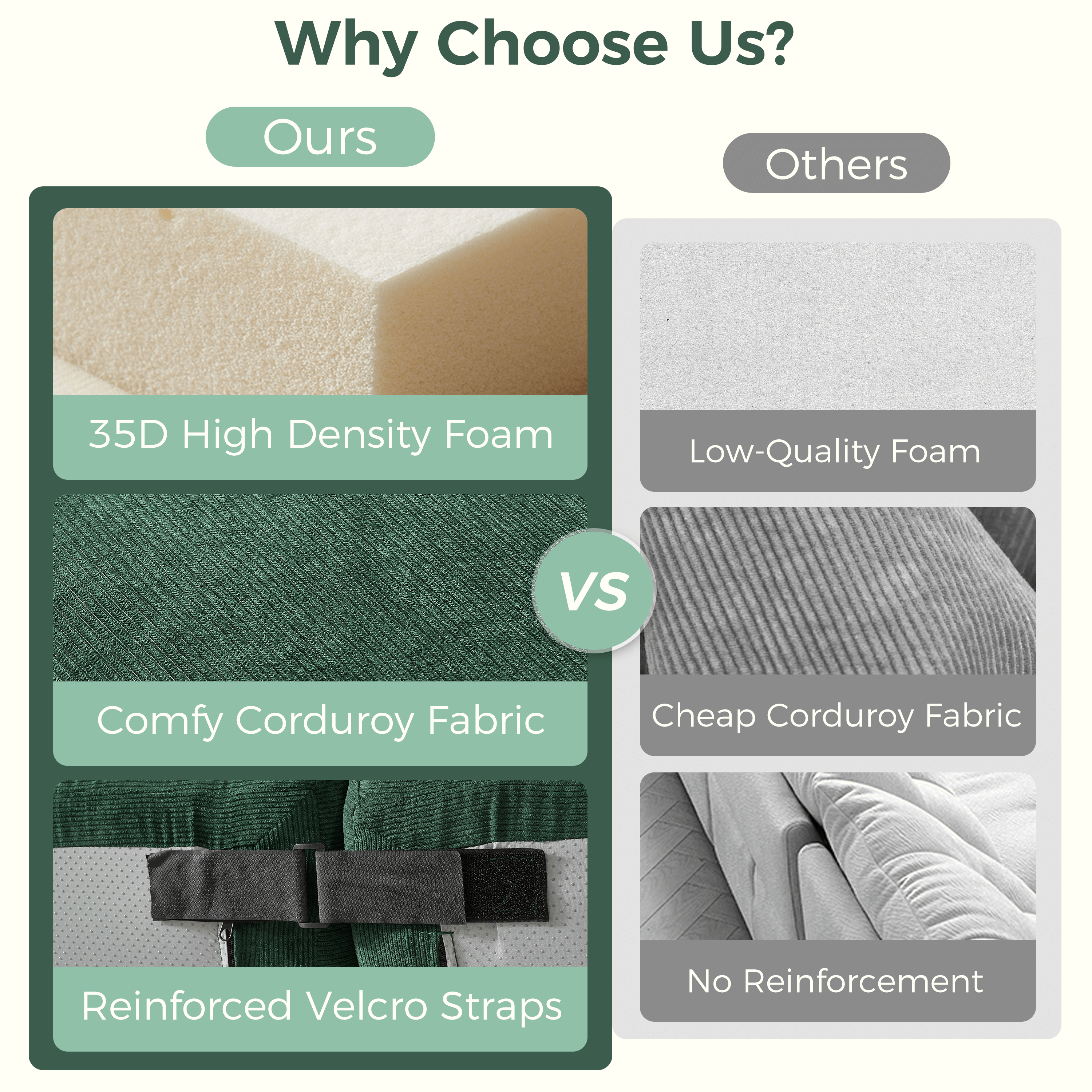 Green and brown modern corduroy sectional sofa with comfortable seating