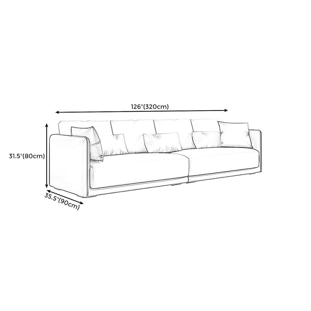 Modern 35-inch polyester sofa with square arms and bolster pillows for living room seating