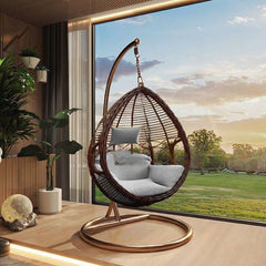 Tropical Ivory/Unfinished Color/Auburn Hydrophobic Framed Pads Porch Swing with Stand and Chain, Metal Stand Included Porch Swings